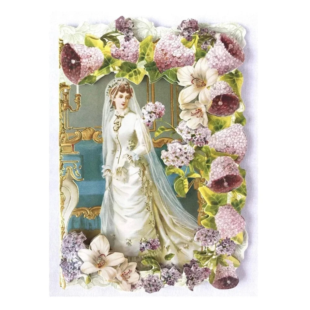 Punch Studio Single (1) Embellished 3D Die-Cut Card: Vintage Wedding (58798)